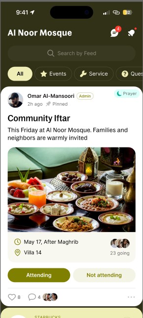 Wasal app — neighborhood feed
